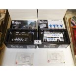 TWO BEATLES DIE CAST BUSES IN TINS AND BOXES