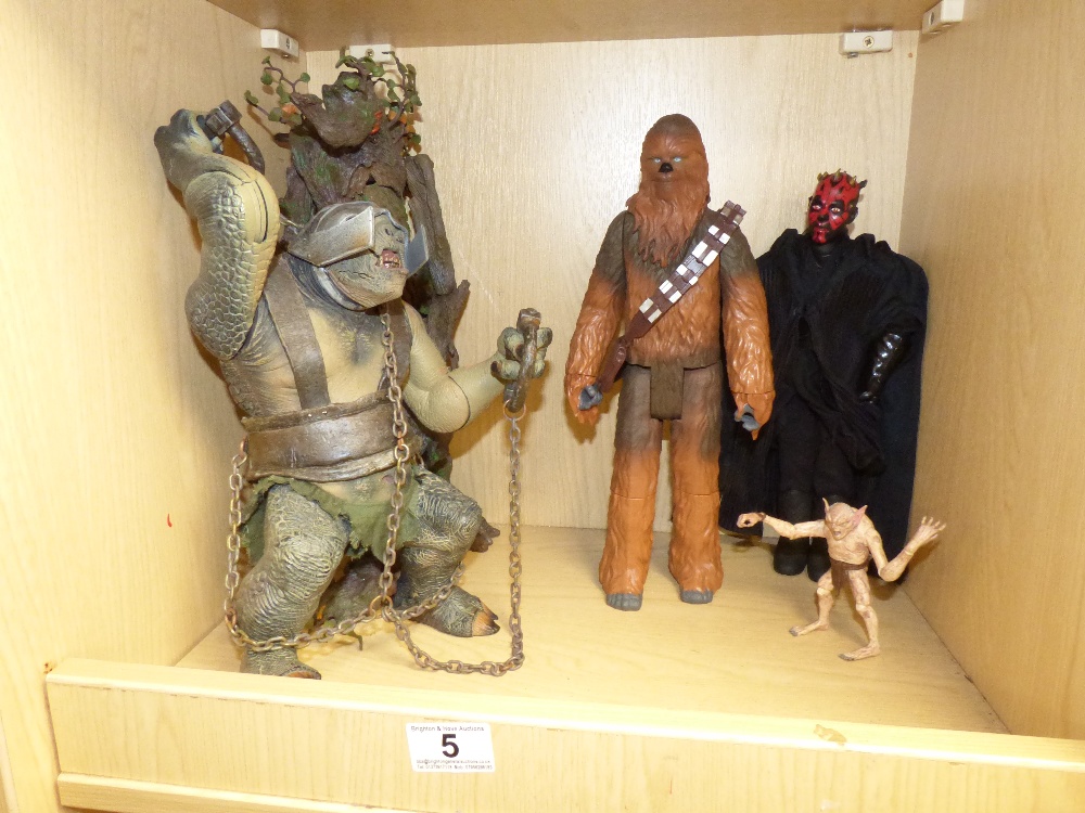 STAR WARS FIGURES, INCLUDING CHEWBACCA AND DARTH MAUL, ALSO INCLUDING MARVEL CHARACTERS