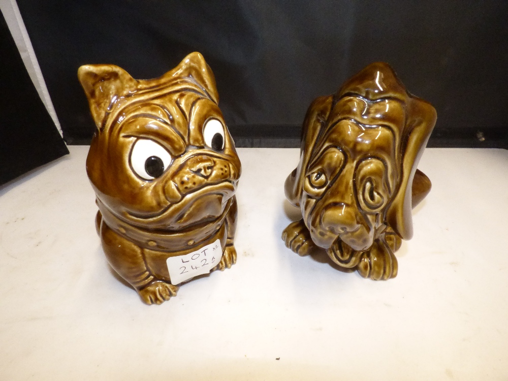 TWO BROWN GLAZED SYLVAC DOG MONEY BOXES