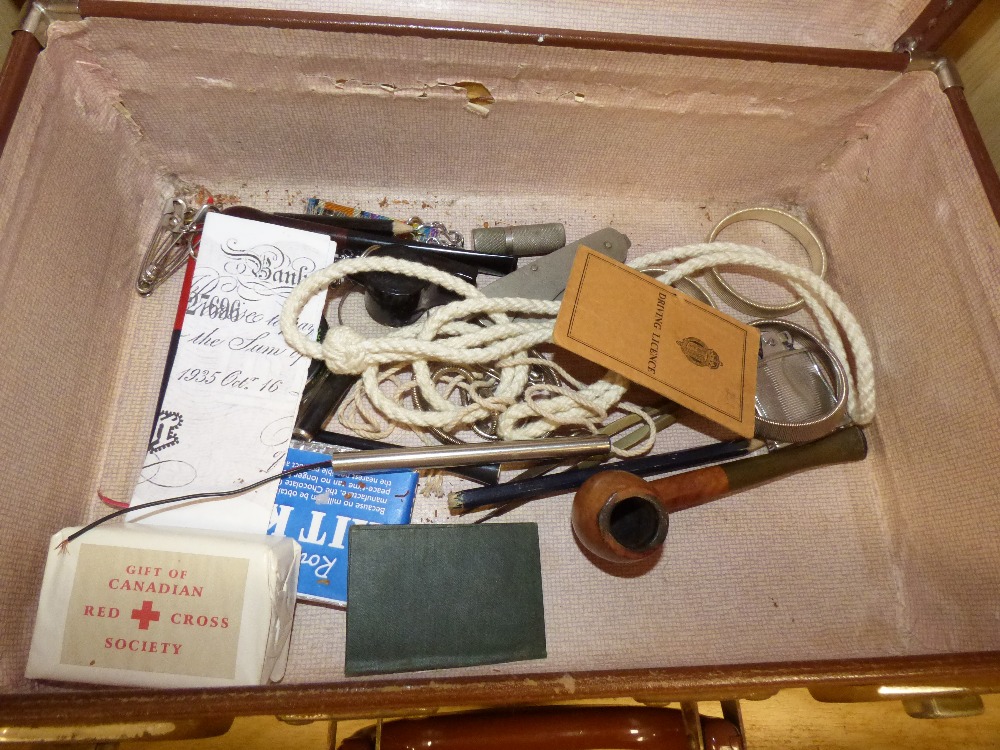 A SUITCASE OF MILITARY ITEMS BOTH ORIGINAL AND REPRODUCED INCLUDING ORIGINAL ANTI-GAS EYESHIELDS - Image 5 of 5