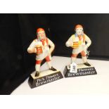 TWO CARLTON WARE PICK FLOWERS BREWMASTER ADVERTISING FIGURES, 24CM HIGH