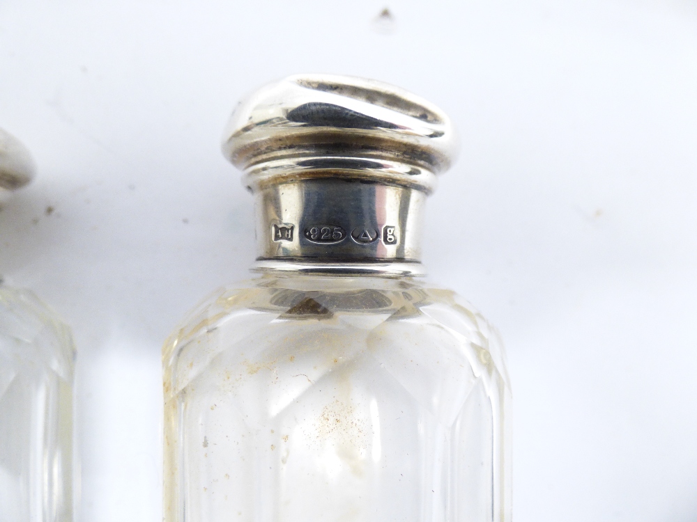 TWO SILVER TOPPED GLASS BOTTLES, 9CM HIGH - Image 2 of 4