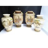 TWO PAIRS OF JAPANESE SATSUMA VASES, 26CM BY 22CM