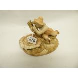 ROYAL WORCESTER PORCELAIN FIGURE OF A BOY PLAYING A PIPE, RD NO 73818, 18.5CM WIDE