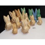 EIGHT SYLVAC CERAMIC RABBITS IN VARIOUS COLOURS AND SIZES, TOGETHER WITH SEVEN OTHERS