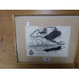 A FRAMED STUDY OF A FIRST WORLD WAR TANK 'CAMBRAI 1917', SIGNED MICHAEL FARRIER '99 27CM BY 19CM