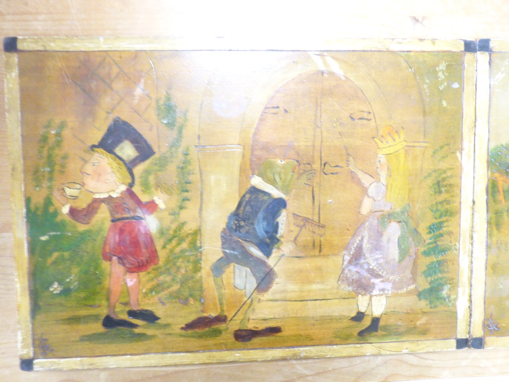 FOUR VINTAGE PAINTED NURSERY RHYME WOODEN PANELS MONOGRAMMED G K OR K G, EACH PANEL 43CM BY 30CM - Image 2 of 4