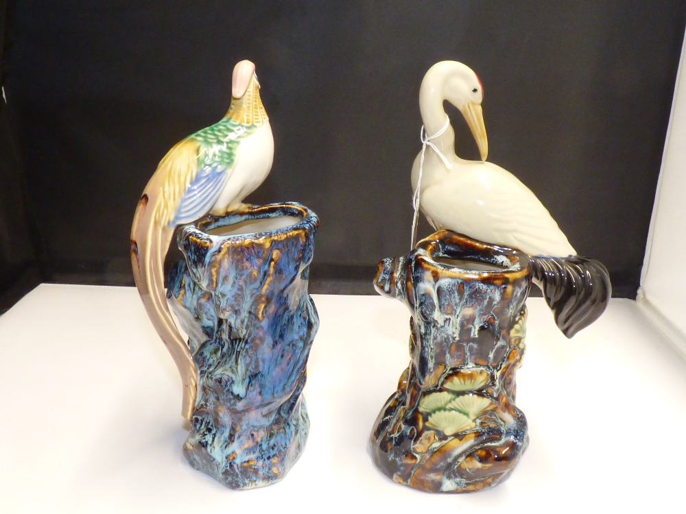 TWO 20TH CENTURY CHINESE GLAZED CERAMIC BIRD VASES, 26CM HIGH - Image 2 of 4