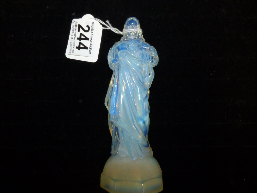 ART DECO MILKY GLASS FIGURE OF CHRIST. 15CM (UNMARKED)