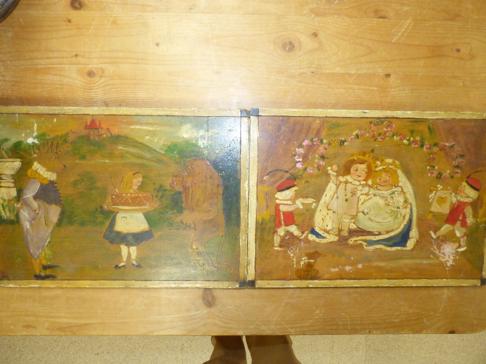 FOUR VINTAGE PAINTED NURSERY RHYME WOODEN PANELS MONOGRAMMED G K OR K G, EACH PANEL 43CM BY 30CM - Image 3 of 4