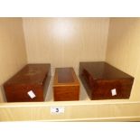 A YEW WOOD CIGARETTE BOX AND TWO OTHER BOXES