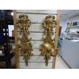 A PAIR OF GILT GIRONDOLE CANDLESTICKS WITH SWAY AND HORN DECORATION CONDITION REPORT: THERE ARE