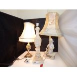 A LLADRO STYLE LAMP IN THE FORM OF A GIRL, AN ALABASTER LAMP AND ANOTHER CONDITION REPORT: THE