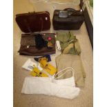 A GLADSTONE BAG, BRIEFCASES AND CANVAS KIT BAGS TOGETHER WITH EMBROIDERED ARMBANDS INCLUDING FIRE