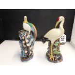 TWO 20TH CENTURY CHINESE GLAZED CERAMIC BIRD VASES, 26CM HIGH