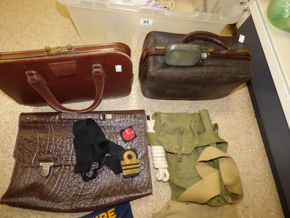 A GLADSTONE BAG, BRIEFCASES AND CANVAS KIT BAGS TOGETHER WITH EMBROIDERED ARMBANDS INCLUDING FIRE - Image 3 of 4