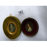 TWO FRAMED PORTRAIT MINIATURES OF LADIES IN PERIOD DRESS, LARGEST 15CM BY 12.5CM