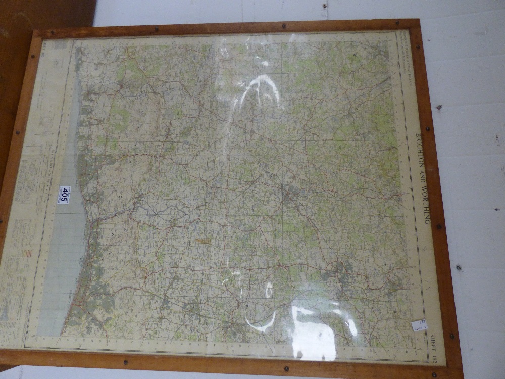 A 1960 BRIGHTON AND WORTHING ORDNANCE SURVEY MAP 1 INCH - 1 MILE (86CM X 70CM)