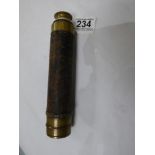 A VICTORIAN LEATHER & BRASS 3 DRAWER TELESCOPE MADE BY DIXEY BRIGHTON