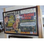 A FRAMED VINTAGE CINEMA LUX POSTER OF 'LA BLONDE ET MOI' VANAF VRIJDAG 8 NOV 1957