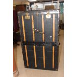 A VINTAGE WOODEN TRAVELING WARDROBE BY LES FILS BON LYON 147CM BY 50CM BY 88CM