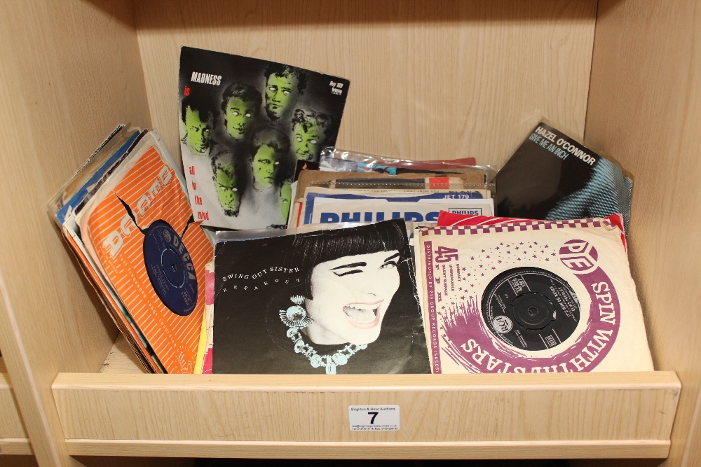 COLLECTION OF 7 INCH VINYL SINGLES INCLUDING HAZEL O'CONNOR, 60'S, 70'S, 80'S