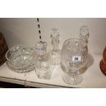 6 CRYSTAL GLASS ITEMS INCLUDING 3 DECANTERS