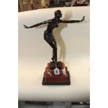 A CONTEMPORARY ART DECO STYLE BRONZE OF A DANCER, STANDING ON A STEPPED MARBLE BASE, AFTER DH