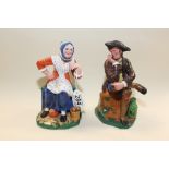 TWO 19TH CENTURY CONTINENTAL PORCELAIN FIGURES DEPICTING SEATED FIGURES, LARGEST 21CM HIGH