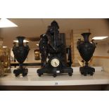 VICTORIAN STYLE EFFECT REPRODUCTION RESIN CLOCK WITH GARNITURE URNS