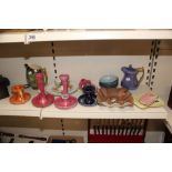 A QUANTITY OF CARLTON WARE INCLUDING A PAIR OF CANDLESTICKS A/F, A LUSTRE CHOCOLATE POT AND HARD