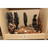 COLLECTION OF MAINLY AFRICAN ART ITEMS INCLUDING FIGURES AND ANIMALS