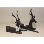 TWO COLD CAST BRONZE SEATED STAGS