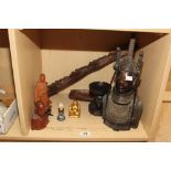ASIAN/AFRICAN ART ITEMS INCLUDING A LARGE WOODEN SCULPTURE