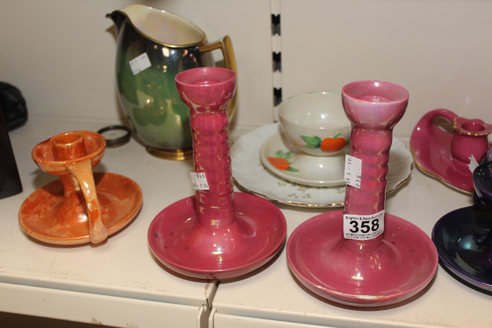 A QUANTITY OF CARLTON WARE INCLUDING A PAIR OF CANDLESTICKS A/F, A LUSTRE CHOCOLATE POT AND HARD - Image 2 of 3