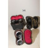 THREE SETS OF OPERA GLASSES IN ORIGINAL CASES, ONE LEMAIRE WITH BEE INSIGNIA, ONE MARKED L FISCHER