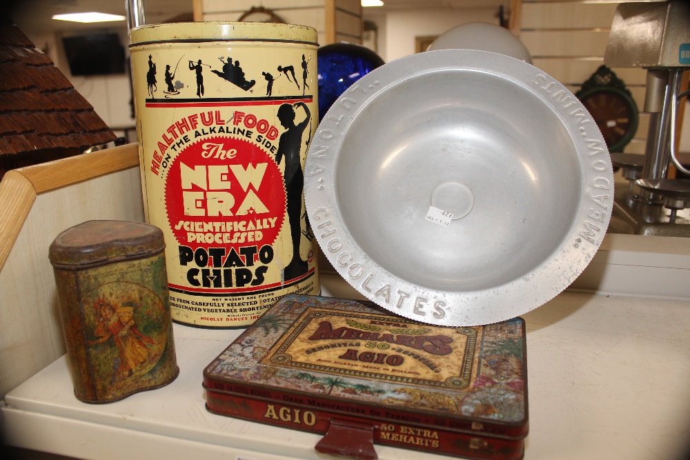 3 VINTAGE TINS WITH CHOCOLATE DISPLAY PEDESTAL BOWL - Image 2 of 2