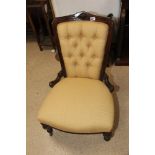 VICTORIAN BUTTON BACK BEDROOM CHAIR ON ORIGINAL CASTERS