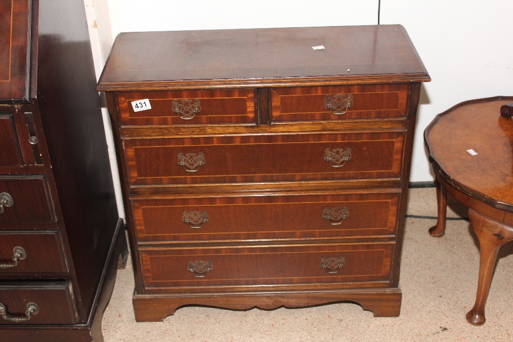 2 OVER 3 SMALL CHEST OF DRAWS IN MAHOGANY WITH INLAY