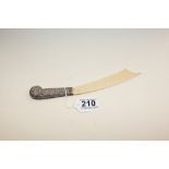 A LATE 19TH CENTURY SILVER HANDLED IVORY LETTER OPENER, 24CM LONG