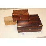 3 VINTAGE BOXES INCLUDING BRASS BOUND WRITING SLOPE