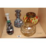 3 PIECES OF ART GLASS INCLUDING WALTHERGLAS LIDDED JAR AND A 1950'S FLOWER VASE