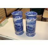 A PAIR OF COPELAND SPODE ITALIAN PATTERN LARGE VASES OF CYLINDRICAL FORM, 25.5CM HIGH