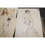 A COLLECTION OF ORIGINAL HORNE SHEPHERD PENCIL WATERCOLOUR SKETCHES OF NUDES, MOSTLY HIS WIFE.