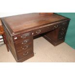 LARGE VICTORIAN BROWN LEATHER TOP DESK