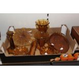 BOX OF VINTAGE DECO AMBER GLASS