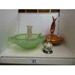 FOUR PIECES OF GLASSWARE INCLUDING TWO PERFUME BOTTLES