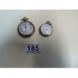 TWO SILVER CASED FOB WATCHES WITH ENAMEL DIALS, TOTAL WEIGHT 92G