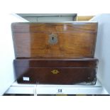 A LATE VICTORIAN WOODEN BOX, BRASS PLAQUE ON LID INSCRIBED DECEMBER 1883, TOGETHER WITH A LATER