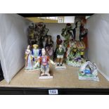 TEN REPRODUCTION STAFFORDSHIRE CERAMIC FIGURES OF VARYING SHAPES AND SIZES